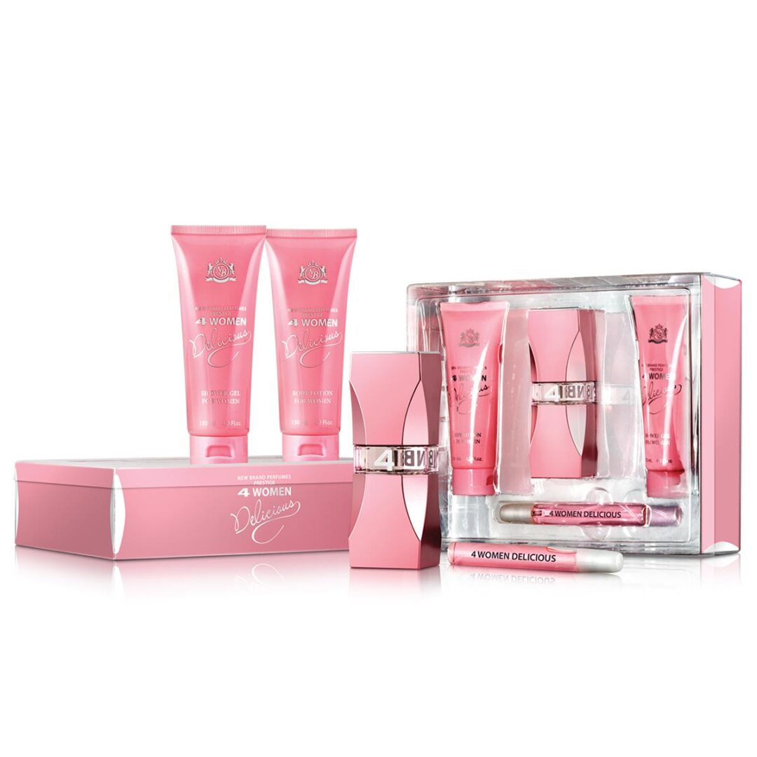 Set 4 Woman Delicious, New Brand Prestige, Femei, Apa de Parfum - 100ml + Apa de Parfum - 15ml + Gel de Dus - 130ml + Lotiune Corp - 130ml