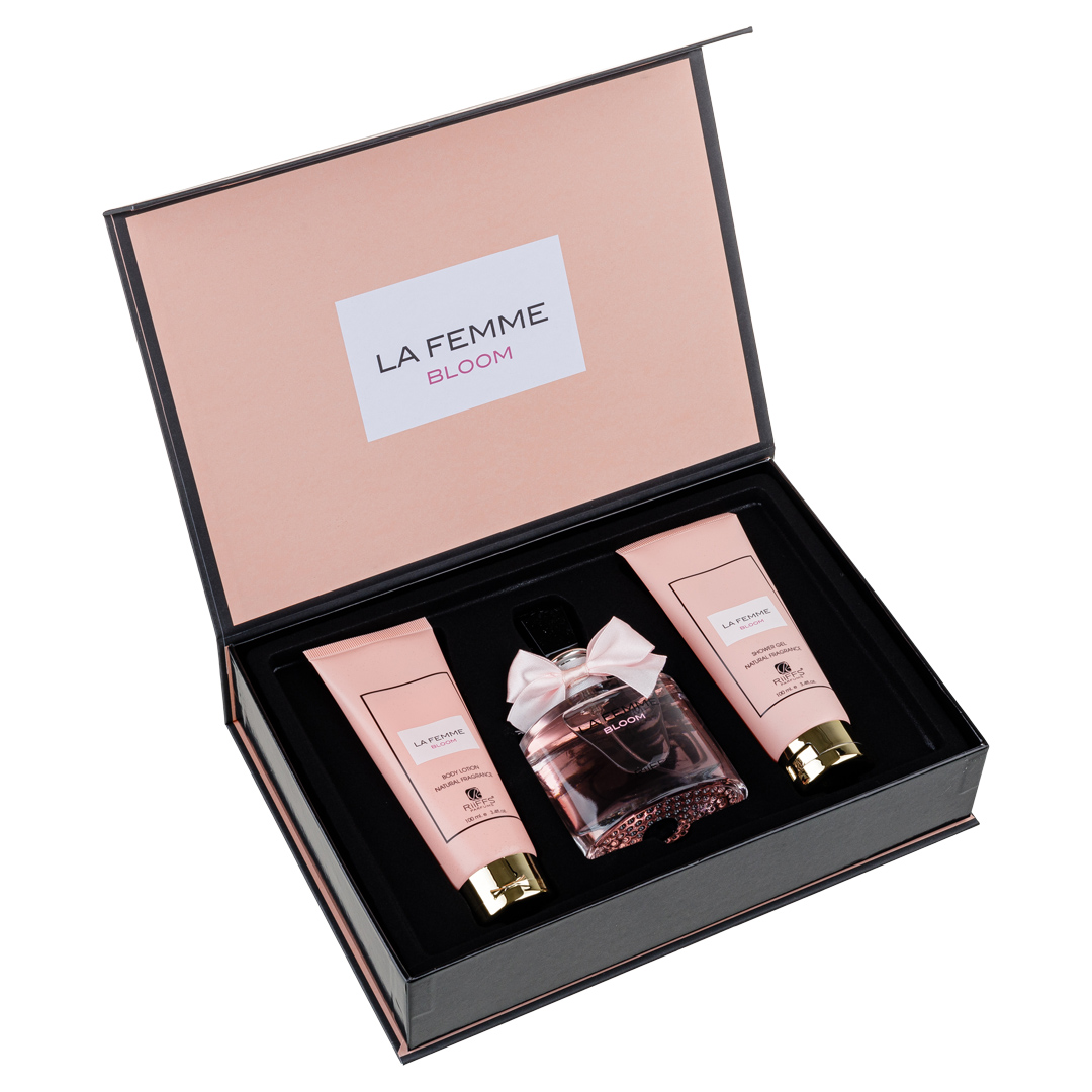 Set Cadou La Femme Bloom Apa de Parfum 100ml + Gel De Dus 100ml + Lotiune de corp 100ml, Riiffs