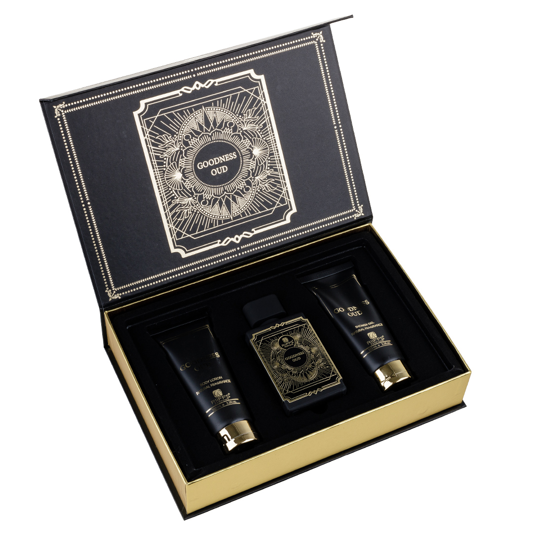 Set Cadou Goodness Oud Apa de Parfum 100ml + Gel De Dus 100ml + Lotiune de corp 100ml, Riiffs